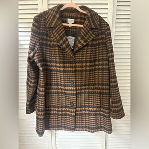 Susan Graver Women's Plaid Button-Front Coat in Brown/Black Size XL